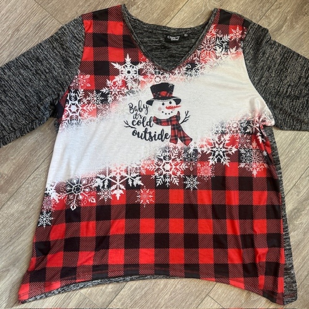 Onque Casual Women's Snowman Christmas Baby It's Cold Outside Tunic Blouse 3X